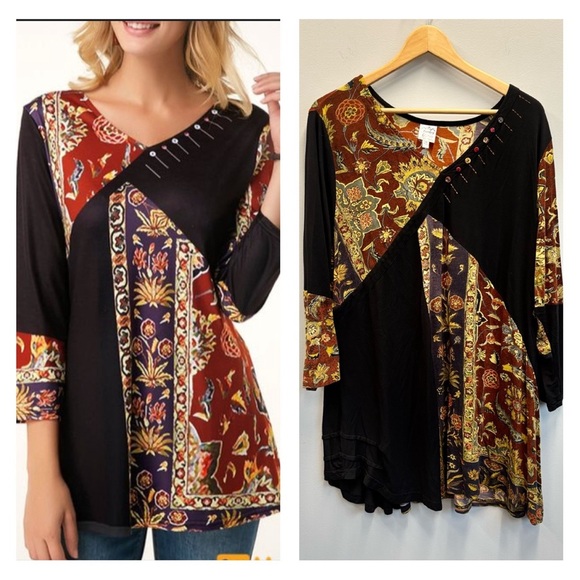 Parsley & Sage 3X Tunic Top Multicolor Patchwork - Picture 1 of 11